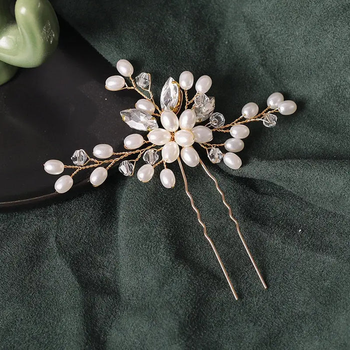 Haarnadel mit weißen Perlen und Schmuckstein Brautschmuck