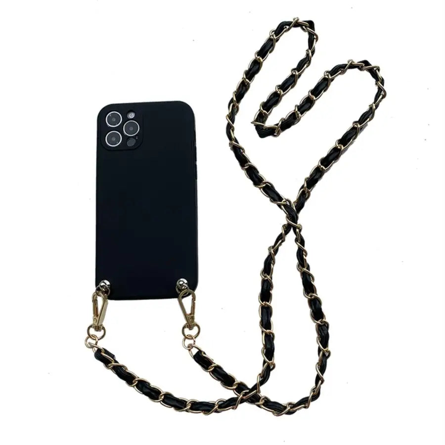 Handyhülle I Phone-Cross Body Case-Handy Kette-12 13 mini Pro Max-Schwarz Gold - Shelago