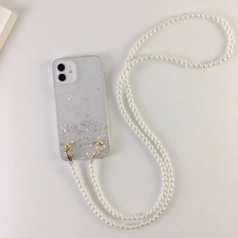 Handyhülle iPhone-Crossbody Silber Kette-Handykette