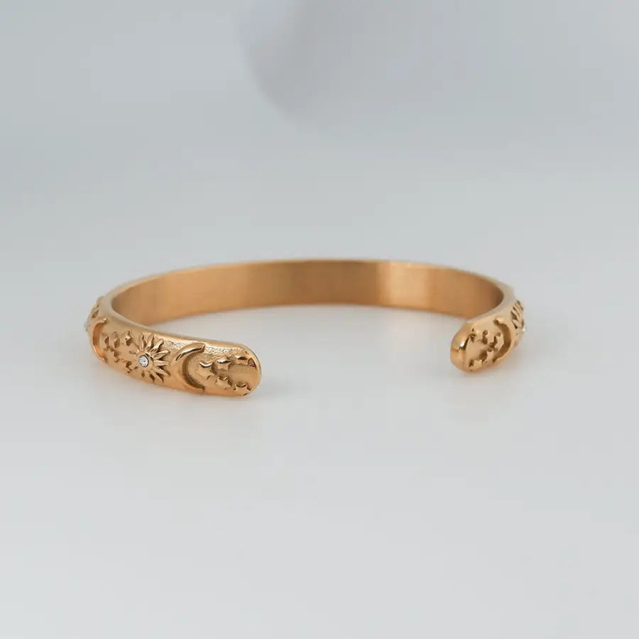 Himmelslicht Armreif-Armreif Sonne Mond Sterne-Damen Armreif vergoldet-Sonnen Mond Sterne Schmuck-Edelstahl Armreif Damen-Vergoldeter Damenarmreif-SHELAGO SCHMUCK