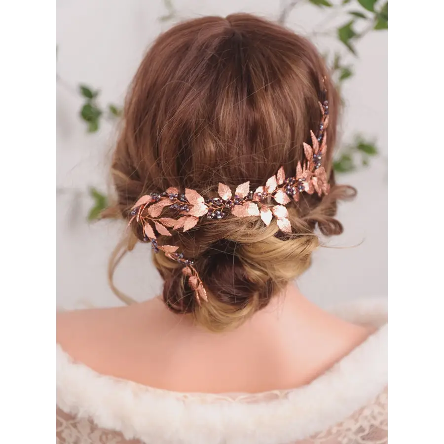 Hochzeit Haarschmuck-Rose Gold Blätter-Lila Kristall-Haar