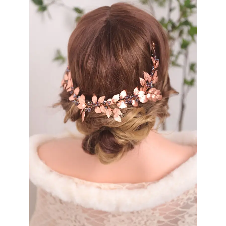 Hochzeit Haarschmuck-Rose Gold Blätter-Lila Kristall-Haar