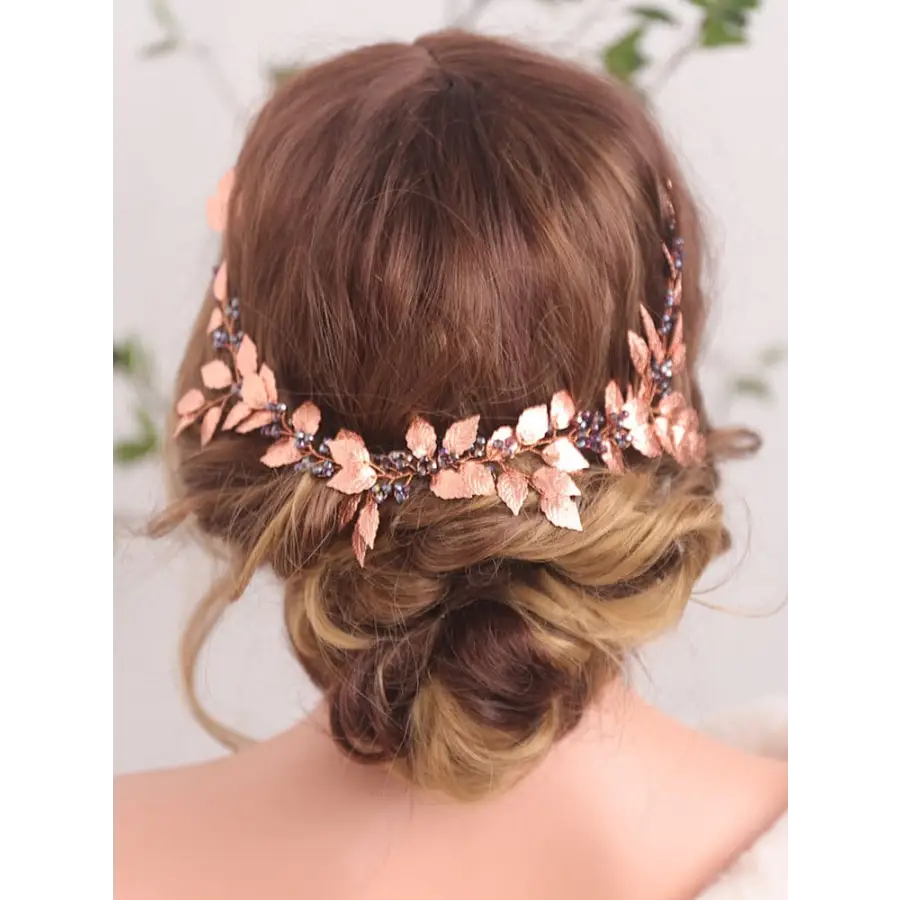 Hochzeit Haarschmuck-Rose Gold Blätter-Lila Kristall-Haar