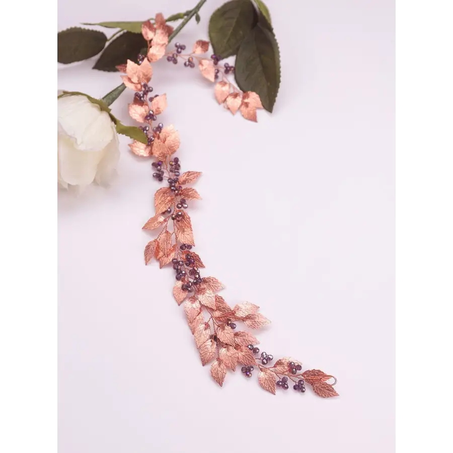 Hochzeit Haarschmuck-Rose Gold Blätter-Lila Kristall-Haar