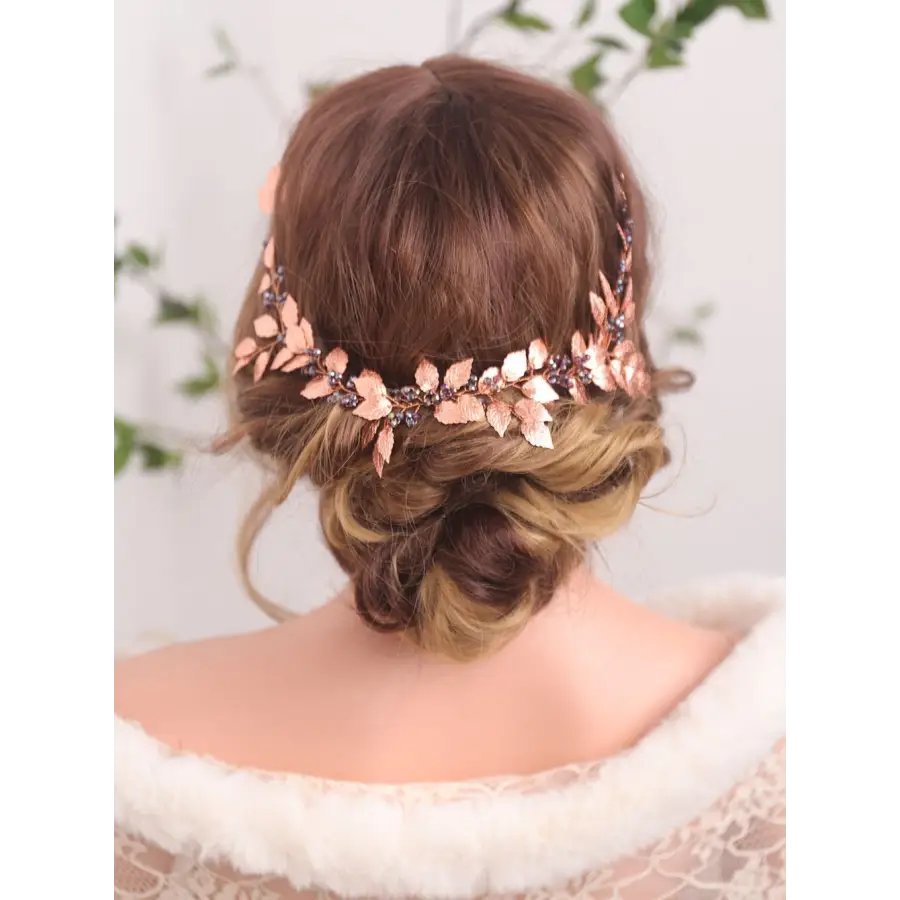 Hochzeit Haarschmuck-Rose Gold Blätter-Lila Kristall-Haar