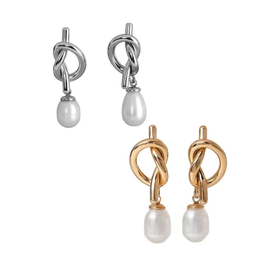 vergoldete Ohrstecker mit Perle-Ohrstecker Gold Perle-Knoten Ohrstecker mit Perle-elegante Damen Ohrringe-Knoten Design Ohrstecker-SHELAGO SCHMUCK