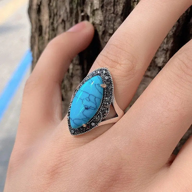 langer Boho Ring mit Stein-Fingerschmuck Silber