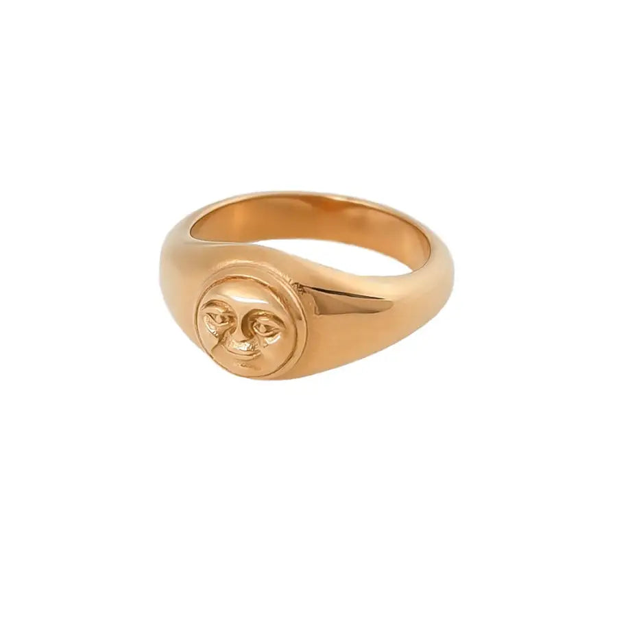 Trend Ring Damen-Statement Ring Damen-Siegelring Damen-Schmuck Geschenk Damen-Moon Smile Ring-Mondring Damen-Moderner-Damenring-Massiver Ring Edelstahl-Goldener Damenring-SHELAGO SCHMUCK