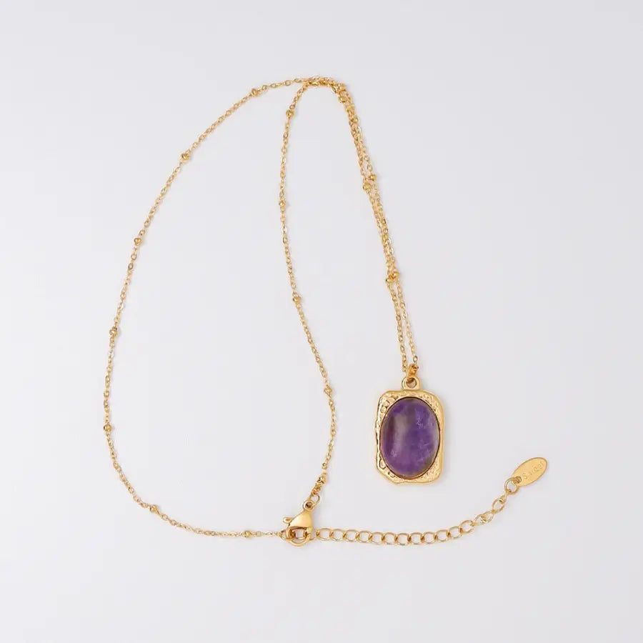 Perlenkette Gold mit Stein Anhänger-Vergoldete Perlenkette-Halskette für Damen-moderne Damenkette-ovaler Stein Anhänger-Geschenk Freundin-Geschenk Mama-SHELAGO SCHMUCK-