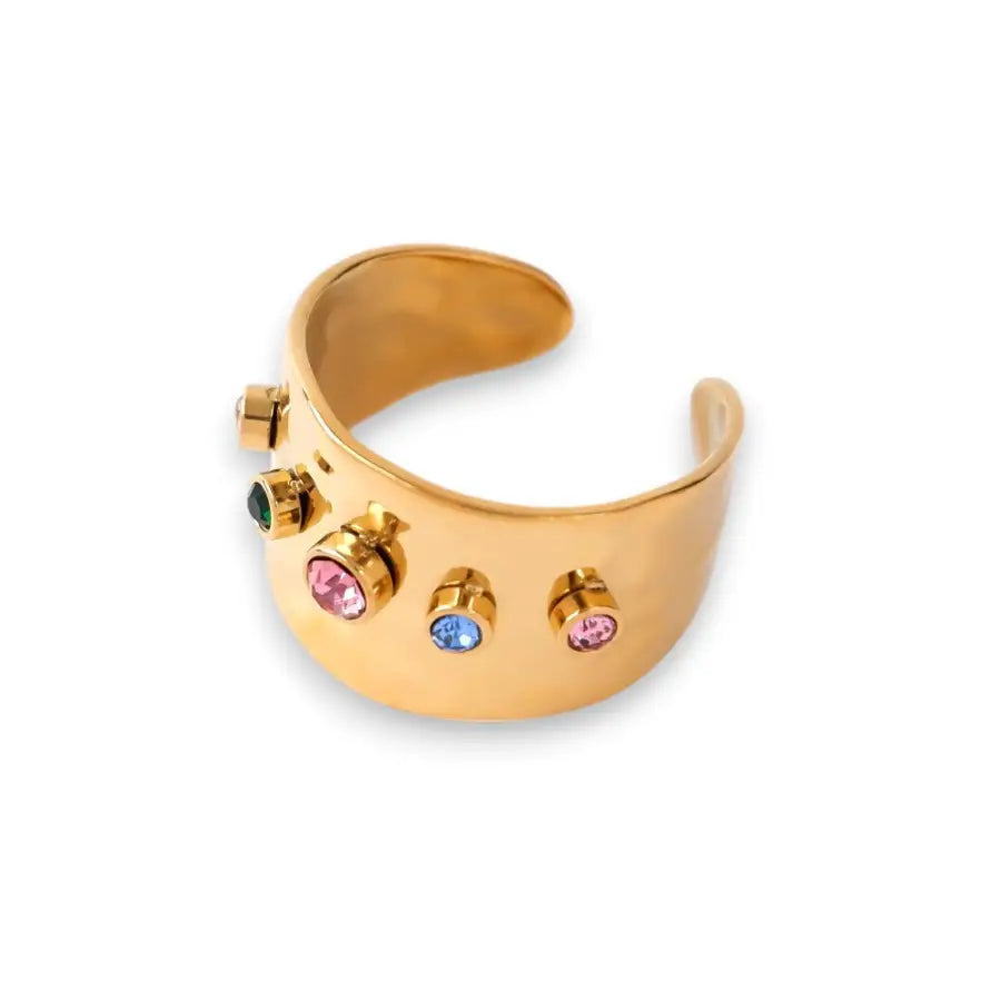 Ring mit Steinen-Ella-offener Ring verstellbar-leichter Fingerring-Ring Gold Farben-Schmuck Geschenk-bunte Steine-Geschenk Idee Muttertag-shelago schmuck