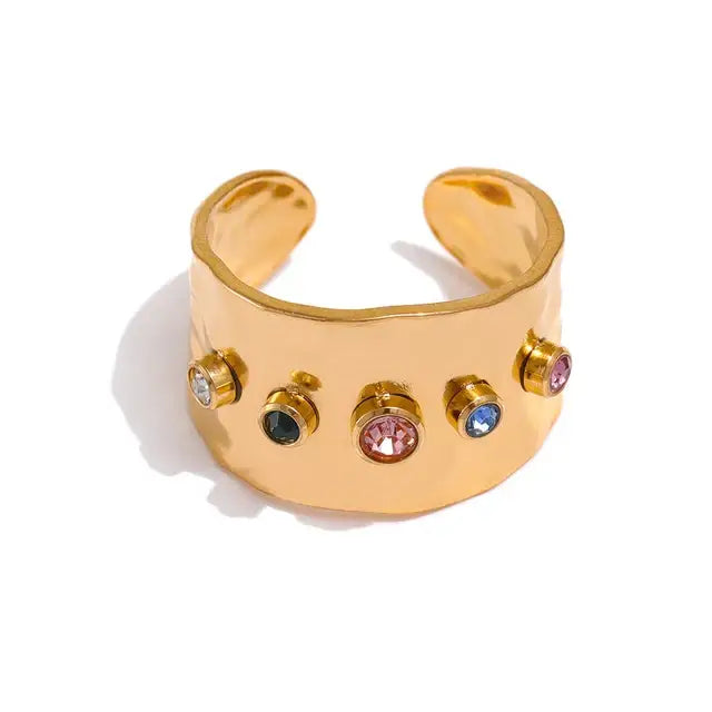 Ring mit Steinen-Ella-offener Ring verstellbar-leichter Fingerring-Ring Gold Farben-Schmuck Geschenk-bunte Steine-Geschenk Idee Muttertag-shelago schmuck