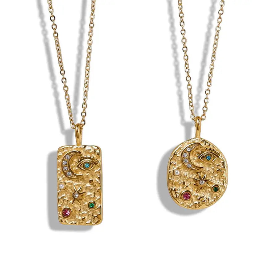 Mond-und-Stern-Talisman-Kette-Symbol-Schmuck-Kette-Sternenwächter-Halskette-mystische-Halskette-Mond-Stern-Anhänger-Medaillon-Kette-Layering-Kette-SHELAGO-SCHMUCK