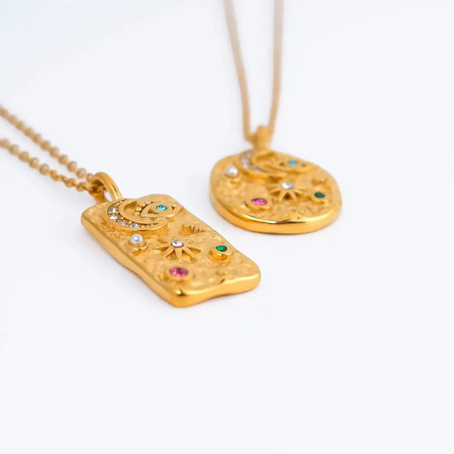 Mond-und-Stern-Talisman-Kette-Symbol-Schmuck-Kette-Sternenwächter-Halskette-mystische-Halskette-Mond-Stern-Anhänger-Medaillon-Kette-Layering-Kette-SHELAGO-SCHMUCK