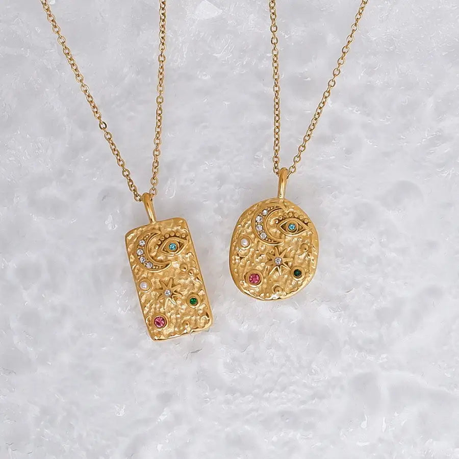 Mond-und-Stern-Talisman-Kette-Symbol-Schmuck-Kette-Sternenwächter-Halskette-mystische-Halskette-Mond-Stern-Anhänger-Medaillon-Kette-Layering-Kette-SHELAGO-SCHMUCK