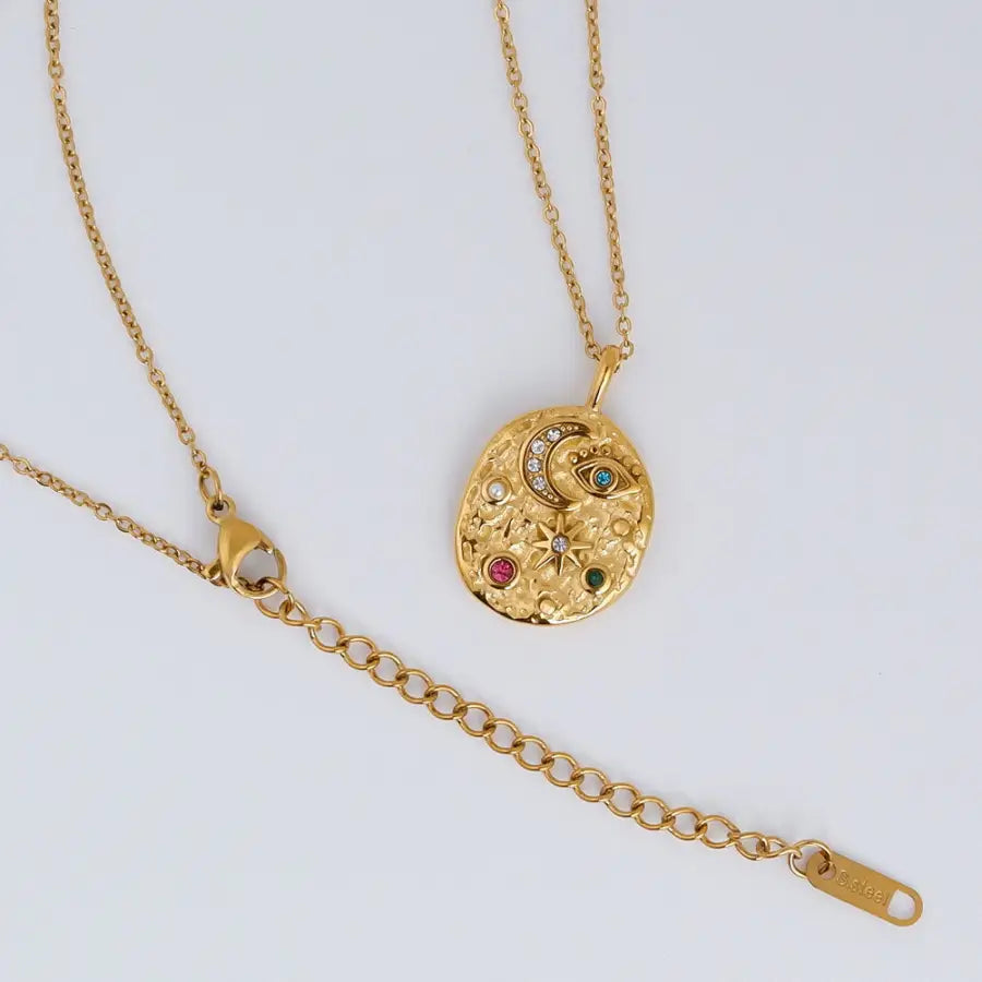 Mond-und-Stern-Talisman-Kette-Symbol-Schmuck-Kette-Sternenwächter-Halskette-mystische-Halskette-Mond-Stern-Anhänger-Medaillon-Kette-Layering-Kette-SHELAGO-SCHMUCK