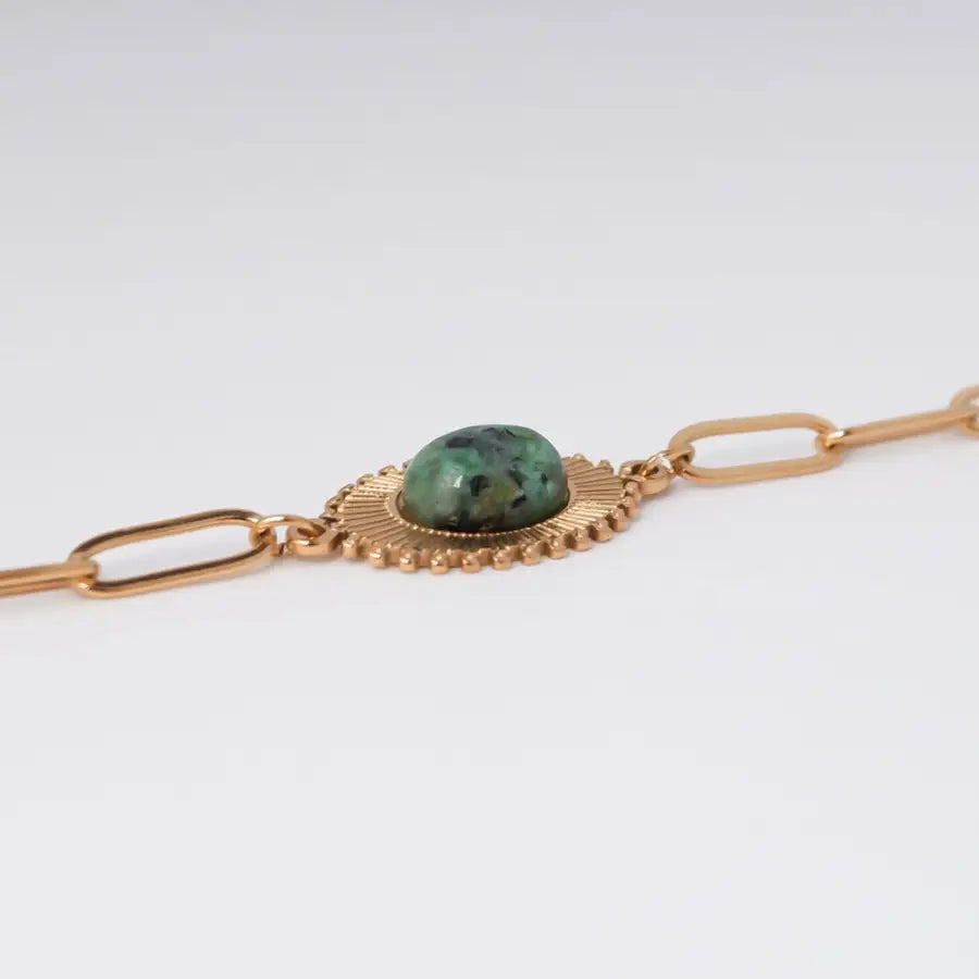 vergoldete Edelstahl Armkette-Armkette mit grünem Stein-Damen Armkette-Armkette Damen Gold-Layering Armband-wasserfestes Armband-SHELAGO SCHMUCK