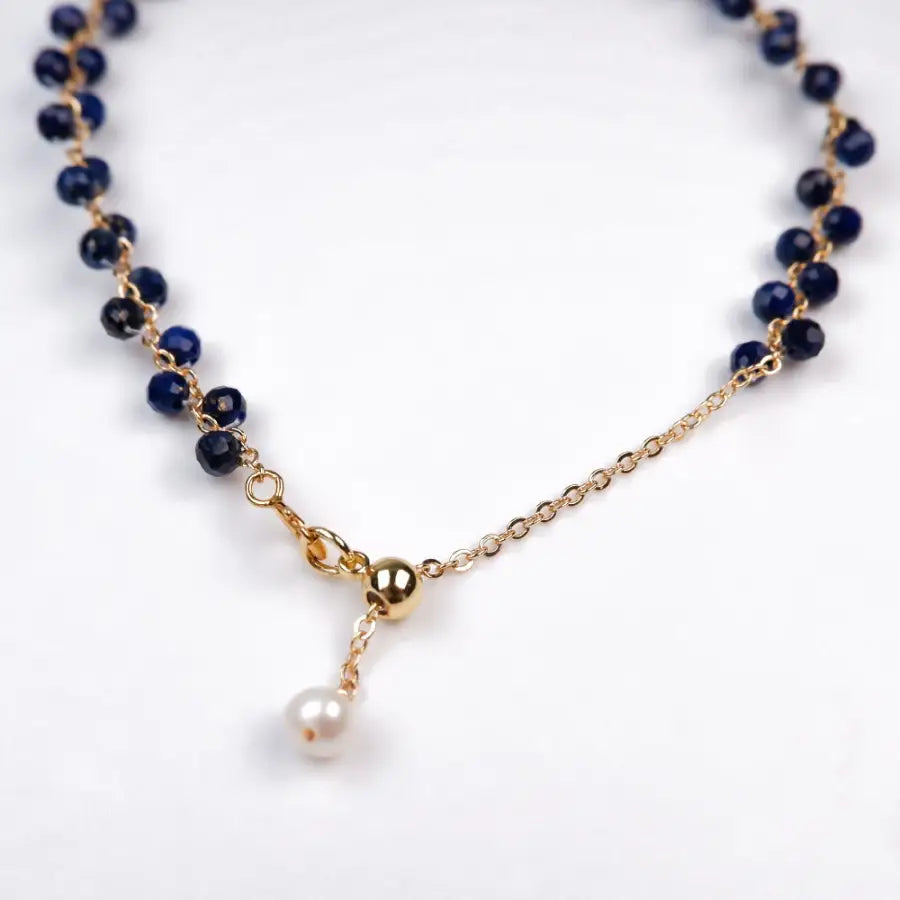 Lapislazuli Stein Armband-Gold Armband Damen-Echtstein Lapislazuli Gold-Armkette Damen Gold-Armband mit Perlen-Steinarmband-SHELAGO SCHMUCK