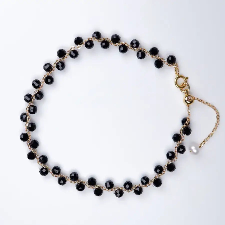 zweireihiges Black Spinel Stein Armband & Halskette Set